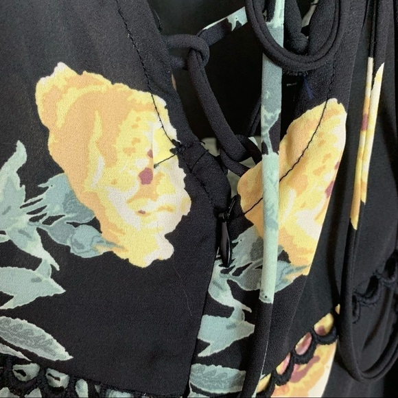 [JD Luxe] Black Yellow Floral Print Cold Shoulder Midi Dress - Picture 10 of 10